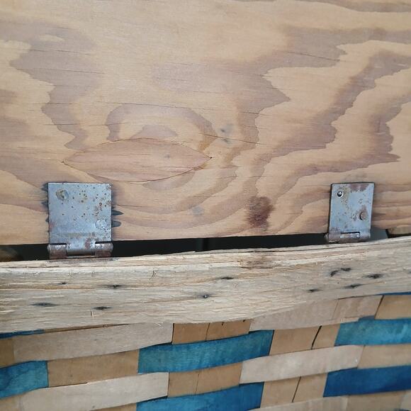 Rustic Picnic 2 Handle Gathering Basket 18x12" Woven Slat Wood Country Farmhouse - Picture 3 of 9